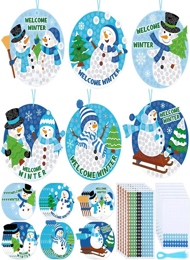 Silipull 30 Sets Snowman Craft Kit DIY Winter Snowman Glitter Mosaic Sign Craft Make Your Own Snowflake Hanging Ornaments for Winter Christmas Fun Home Party Favors Activities - Image 1